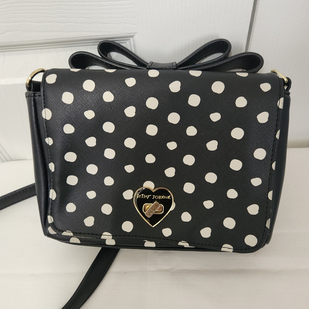 ***AUTHENTIC*** Betsy Johnson Black and White Polka Dot Crossbody Bag